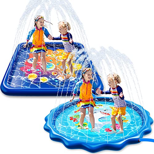 Inflatable Splash Pad Water Sprinkler for Kids and Toddlers Round and Square Water Play Mat Summer Water Toys 68