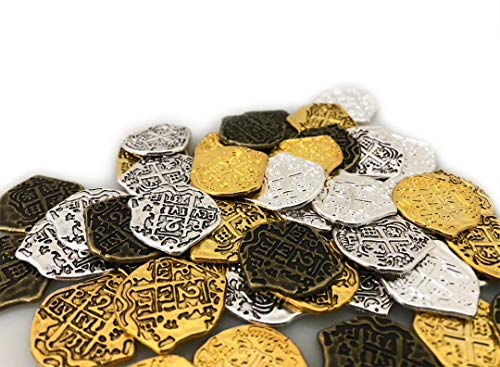 Seven Seas Pirates Toy Metal Gold and Silver Colored Treasure Doubloons - 100 Tokens