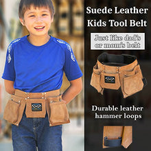 Load image into Gallery viewer, Real Leather Kids Tool Belt for Kids Woodworking Children Carpentry Carpenter Tool Apron for Boys and Girls Young Builders Gift Fits Waist Size 21 to 28 inches
