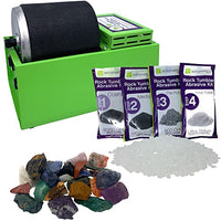 WireJewelry Single Barrel Rotary Rock Tumbler Brazilian Mix Starter Kit, Includes 1.5 Pounds of Rough Brazilian Stone Mix and 1 Batch of 4 Step Abrasive Grit and Polish with Plastic Pellets