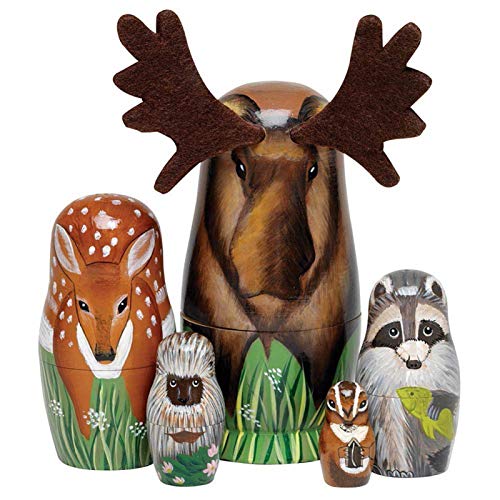 Heaven2017 5Pcs Traditional Russian Stacking Hand Painted Wooden Nesting Dolls Animal Matryoshka for Kids Gift Home Office Decoration-1#