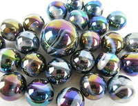 25 Glass Marbles Milky Way Purple/Gold Oil Slick Metallic Iridescent Shooter New