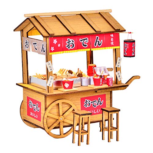 HEYANG 3D Japanese Oden Food Cart Furniture Kit Wooden Light Puzzle (with LED Light) Doll House Kit Assembled Manually