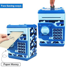 Load image into Gallery viewer, Kelibo Electronic Money Bank for Kids, Elctronic Password Security Piggy Bank Mini ATM Cash Coin Saving Box Smart Voice, Toy Gifts Birthday Gift for Children (Camouflage Blue)
