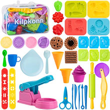 Load image into Gallery viewer, Dough Tools for Kids, 40Pcs Dough Kitchen Creations Set Includes Accessories Molds Scissors Rolling Pin with Storage Bag, Party Pack Dough Toys for Kids Toddlers Boys Girls
