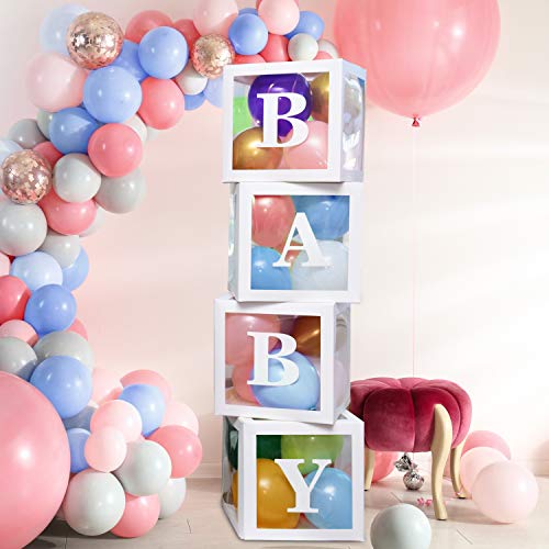 Luxury Little Deluxe Baby Shower Decoration Kit, 60 Pieces - Letters, Colored Balloons & Transparent Boxes, Party Supplies for Baby Gender Reveal & Birthday Backdrop Decor