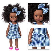 Load image into Gallery viewer, ZITA ELEMENT Girl Black Doll 14.5 Inch Black Baby Doll with Clothes and Shoes African American Realistic Silicone Black Doll Wearing Cute Blue Plaid Dress Clothes Outfits, Hairclip and Rose Red Shoes
