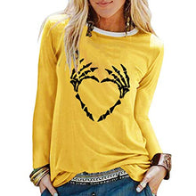 Load image into Gallery viewer, TOPUNDER Womens Halloween Print Shirts O-Neck Long Sleeve Top Loose T-Shirt Blouse Yellow
