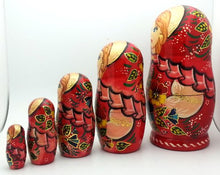 Load image into Gallery viewer, Russian Beauty Nesting Doll in Red 5 Pieces Set Hand Carved Hand Painted Babushka Doll

