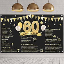 Load image into Gallery viewer, 60th Birthday Party Decorations Supplies Back in 1961 Banner 60 Years Old Birthday Party Backdrop Banner Sign Photography Background Photo Booth Black and Gold for Men and Women, 70.8 x 43.3 Inch
