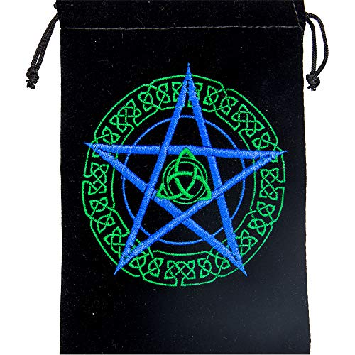 5x7 Unlined Velvet Bag with Embroidered Celtic Pentacle Design Tarot Card Bag