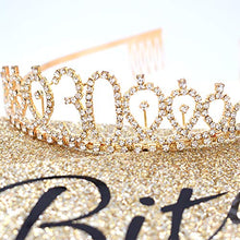 Load image into Gallery viewer, &quot;30 and Fabulous&quot; Sash &amp; Rhinestone Tiara Set - 30th Birthday Gifts Birthday Sash for Women Birthday Party Supplies (Gold Glitter with Black Lettering)
