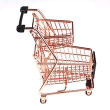 Load image into Gallery viewer, wgg Mini Metal Shopping Cart Supermarket Handcart Trolley, Table Office Novelty Decoration, Creative Storage Tools (Rose Gold, Double-Deck)

