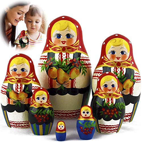 Classic Matryoshka Russian Nesting Dolls 7 Pieces Garden Theme for Farmhouse Decor