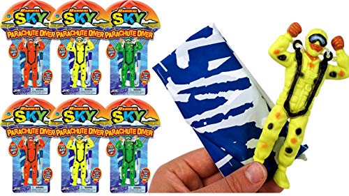 Big Parachute Toy (6 Packs) JA-RU. Children's Flying Toys. Sky Diving Action Figures Soldiers Gliders Army Men. Fun Party Favor Outside Toys for Boys & Kids Outdoor Toys, Plus 1 Sticker. 2306-6s
