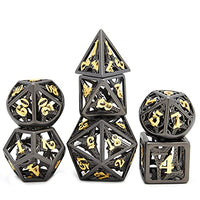 Hollow Metal DND Game dice Black 7-Piece Set Dungeon and Dragon Belt D & D dice Pack, Pathfinder, MTG or Any Other Role Game etc.