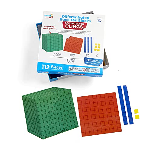 hand2mind Differentiated Base Ten Blocks Clings for Teachers, Flat Demonstration Base Ten Clings, Learn Place Value, Number Concepts, and Counting, Homeschool Supplies (131 Pieces)