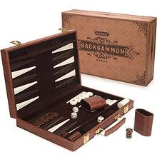 Load image into Gallery viewer, AMEROUS Backgammon Set, 15&#39;&#39; Folding Classic Board Game with Leather Case, Gift Package, Instruction, Portable Travel Strategy Backgammon Game Set for Adults, Kids
