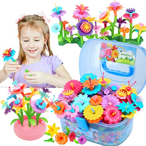 BEMITON Flower Building Toy Set for Girls, Best Birthday Gift for 3 4 5 6 Year Old Kids, Arts and Crafts Kit for Toddlers, STEM Activities and Gardening Pretend Playset, 148 pcs