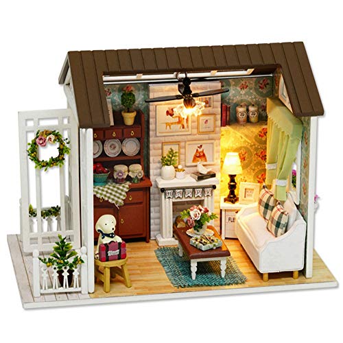 DIY Cottage, DIY Wooden Cottage Miniature House Kit with Dust-Proof Cover and LED Lamp, Birthday Gift for Kids, Lover or Home Decoration