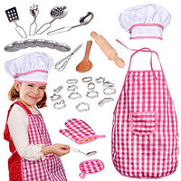 FUN LITTLE TOYS 32 PCs Chef Dress Up Clothes Little Girls, Play Kitchen Accessories Set Kids, Pretend Play Cooking Baking Tools