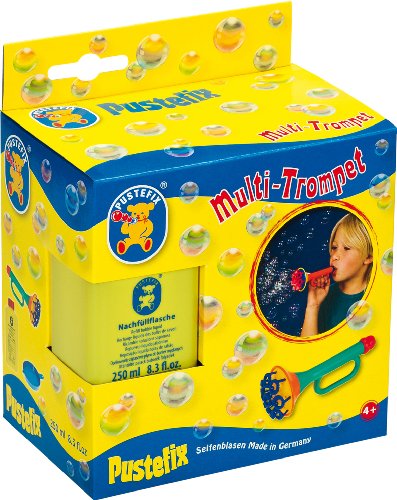 Pustefix Multi Bubble Trumpet Blowing Toy For Kids Set Includes Trumpet Blower, 8.45 Oz Bubbles Bott