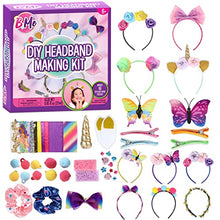 Load image into Gallery viewer, DIY Headband Kit- Create Your Own Headbands- Hair Fashion DIY Arts Craft Kit for Girls - 60+ Craft Supplies Included - Makes 16 Stylish Hair Accessories - Gift for Girls- Crafts Making Kits Ages 6+
