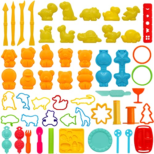 FRIMOONY Dough Tools Set for Kids, Various Animal Molds, Roller, Random Color, 55 PCS