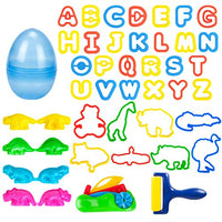 Pecopcock Play Dough Tools Set for Kids 45Pcs Dough Accessories Dinosaur Molds, Rollers and Cutters, Letter Molds Various Plastic Animal Molds and Art Clay Tools for Creative Dough Cutting