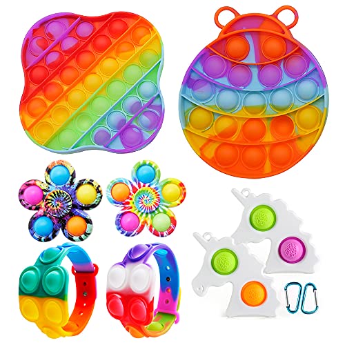 Bocello 8PC Fidget Toy Sets, Including Fidget Toys,Rainbow Pop, Simple Dimple Toys, Fidget Bracelets, Fidget Spinners, Autism Special Needs Stress Reliever Gradient Green Bocello 2t