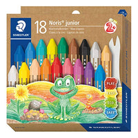 STAEDTLER 224 C18 Noris junior children's thick wax crayons, pack of 18 assorted colours in cardboard box