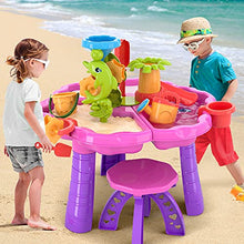 Load image into Gallery viewer, TEMI 3-in-1 Sand Water Table for Kids,Summer Toys Activity Table Sandbox Toy Sensory Table 28PCS Outdoor Toy Beach Play Table with Dolphin Water Wheel ,for Toddler Boys Girls
