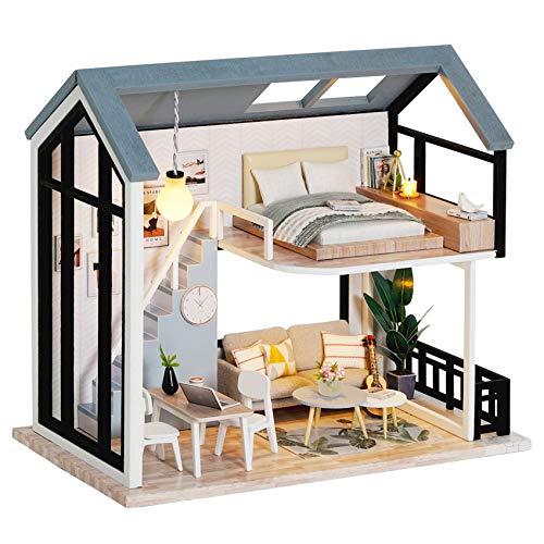 Spilay DIY Dollhouse Miniature with Wooden Furniture,DIY Dollhouse Kit with Dust Proof and Music Movement,1:24 Scale Creative Room Gift Idea for Adult Friend Lover(Meet Happiness)