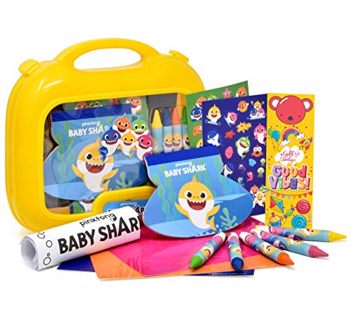 Baby Shark Coloring Case Art Set Mess Free Color Activities Jumbo Crayons Stickers Doodle Pad Complete Baby Shark Crafts in Travel Case & Gift Boutique Bookmark for Kids Toddlers Girls and Boys