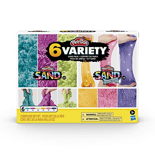 Play-Doh Sand Variety 6-Pack of Play-Doh Sand and Shimmer Stretch Compounds for Kids 3 Years and Up, 4-Ounce Cans, Assorted Colors, Non-Toxic