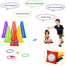 Load image into Gallery viewer, 31 PCS Outdoor Carnival Games, 3 in 1 Bean Bag Ring Toss Games for Kids Birthday Party, Plastic Soft Cones Yard Lawn Game for Family Party (Bean Bag Ring Toss Games)

