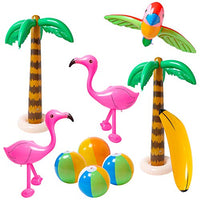 R HORSE 10 Pcs Inflatable Palm Tree Flamingo Banana Beach Ball Parrot Beach Pool Toys for Tropical Hawaiian Luau Party Summer Pool Beach Party Decorations