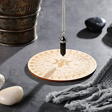 Load image into Gallery viewer, Moon Phase Pendulum Board Wooden Carved Board with Crystal Dowsing Pendulum Necklace Witchcraft Wiccan Altar Supplies Kit Dowsing Divination Metaphysical Message Board, 4 Inches
