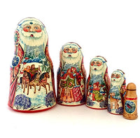 Santa Russian Nesting Doll Hand crved Hand Painted 5 Piece Matryoshka Set