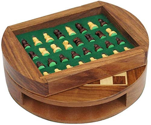 Chess Portable Set Magnetic Wooden Set with Storage Drawer 9 Inch Diameter- Travel Board Game Set with Chessmen Drawer Durable LQHZWYC