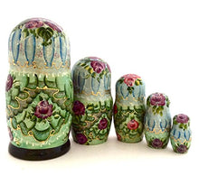 Load image into Gallery viewer, Unique Russian Nesting Dolls Fairytale The Golden Cockerel Hand Carved Hand Painted 5 Piece Set 7&quot; Tall

