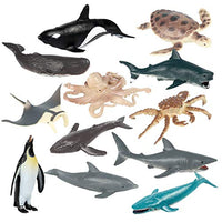 Flormoon Animal Figures 10 pcs Realistic Plastic Marine Animals Figurines Set Includes Blue Whale, Dolphin, Humpback etc. Science Project, Learning Educational Toys, Birthday Gift for Kids Toddlers