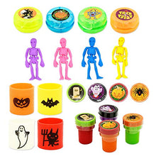 Load image into Gallery viewer, JOYIN 144 PCS Halloween Party Favors Set, 48 Pack Prefilled Goody Bags with 3 Random Toys: Vampire Teeth, Witch Finger, Spiders Stamps, Stickers, Slap Bracelets for Trick or Treat Gift Exchange Game P
