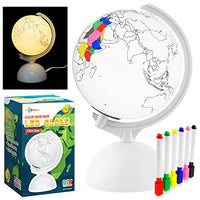 Little Chubby One 7-inch DIY Color Your Own LED Globe - Educational and Decorative Piece - Assorted Markers for Coloring Light Up Globe Perfect for Learning Geography and Night Light for Kids Room