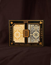 Load image into Gallery viewer, KEM Arrow Poker Size Playing Cards: 2 deck set Black and Gold, Wide Jumbo Index
