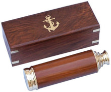 Load image into Gallery viewer, Hampton Nautical Captain&#39;s Brass/Wood Spyglass Telescope with Rosewood Box, 15&quot;, Brass
