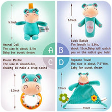 Load image into Gallery viewer, Plush Baby Rattle Toys, 4 PCS Infants Plush Stuffed Animal Rattle Shaker Set, Soft Appease Towel Teether Toys Early Educational Development for 3 6 9 12 Month, 1 Year Old Girls, Boys(Hippo)
