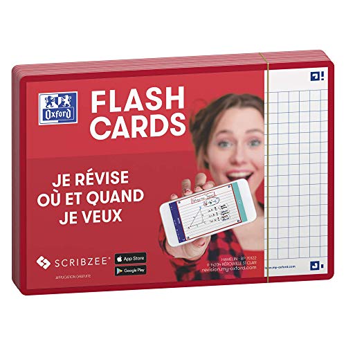 Oxford Flash 2.0 Pack of 80 Bristol Revision Cards A6 (10.5 x 14.8 cm) Small Squares on Both Sides  Red Frame  Flash Cards