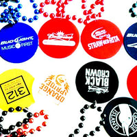 Mardi Gras Beads with 2.5 inch Medallion. Direct Printed with Your Logo or Design (Red)