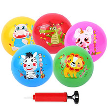 Load image into Gallery viewer, beetoy 5 Pcs Size 2 Balls for Toddlers 1-3 with Pump, Outdoor Sport Soft Ball Toys Playground Beach Pool Toys Party Favors with Animal Patterns Sticks Inflatable Rubber Balls
